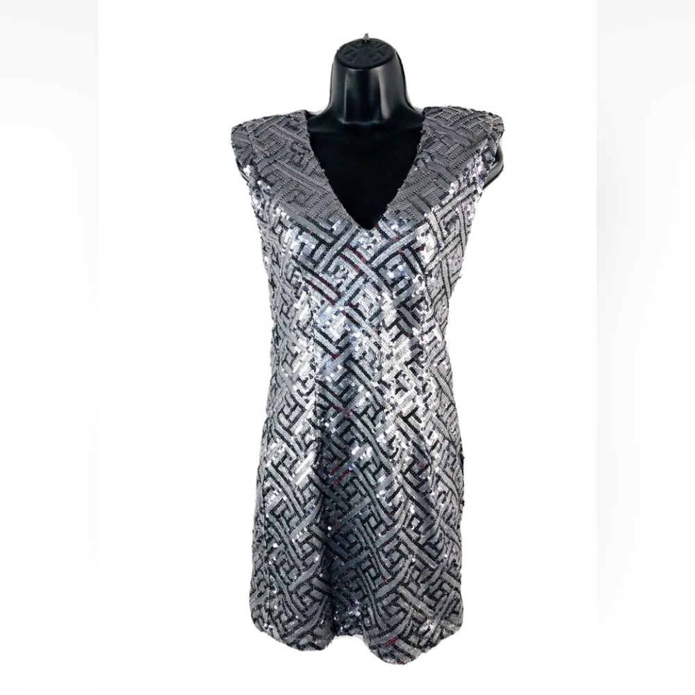 Forever 21 Sequin Mini Dress Deep V Back Zipper